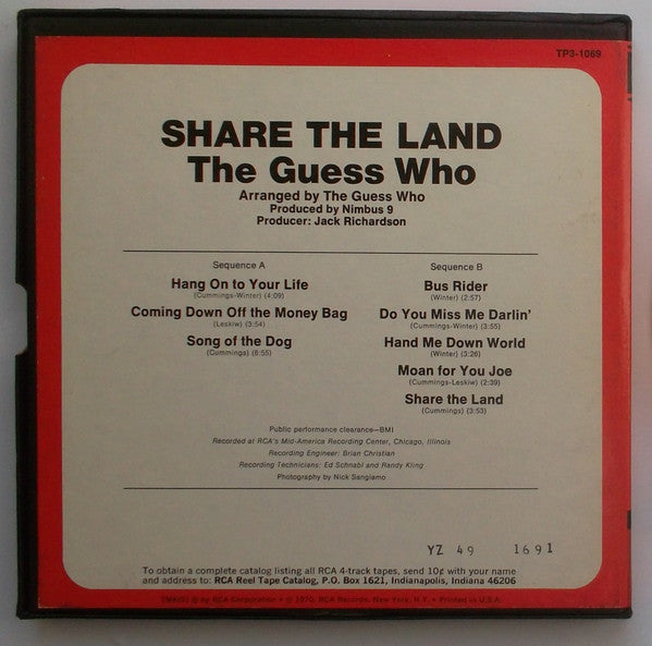 The Guess Who : Share The Land (Reel, 4tr Stereo, 7" Reel, Album)