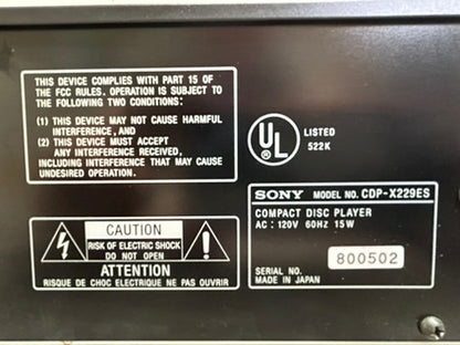 Sony CDP-X229ES Single CD Player * Fully Serviced * New Belts
