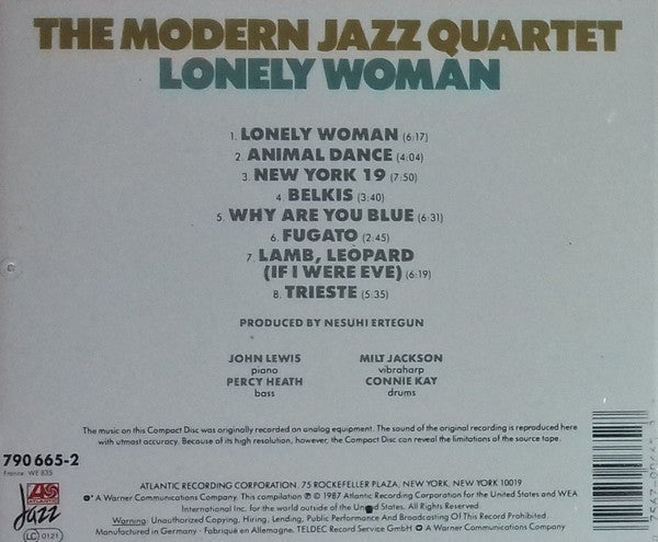 The Modern Jazz Quartet : Lonely Woman (CD, Album, RE)