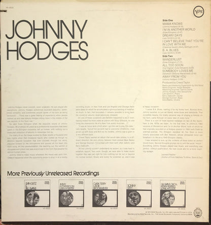 Johnny Hodges : Previously Unreleased Recordings (LP, Album)