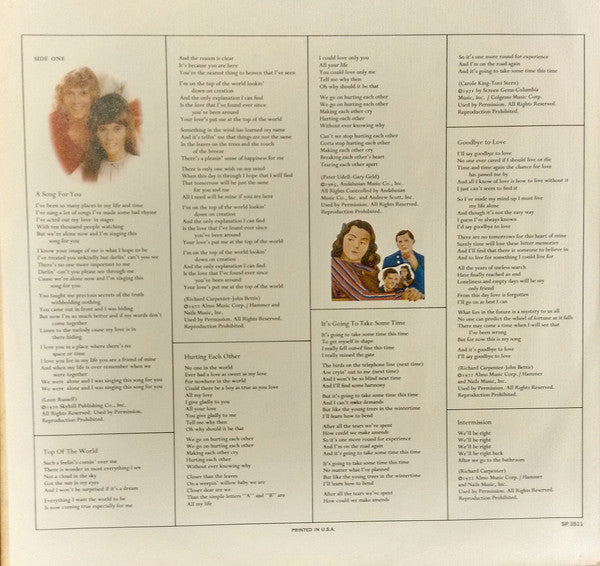 Carpenters : A Song For You (LP, Album, Pit)