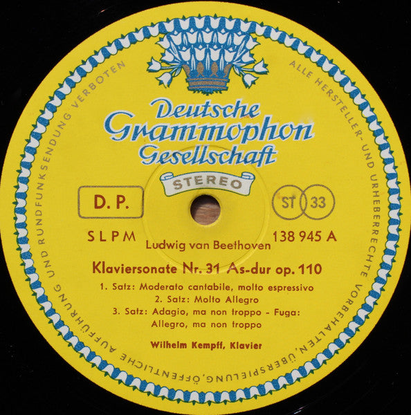 Ludwig Van Beethoven, Wilhelm Kempff : Klaviersonate Nr. 31 As-dur Op. 110, Klaviersonate Nr. 32 C-moll Op. 111 (LP, Album, Red)