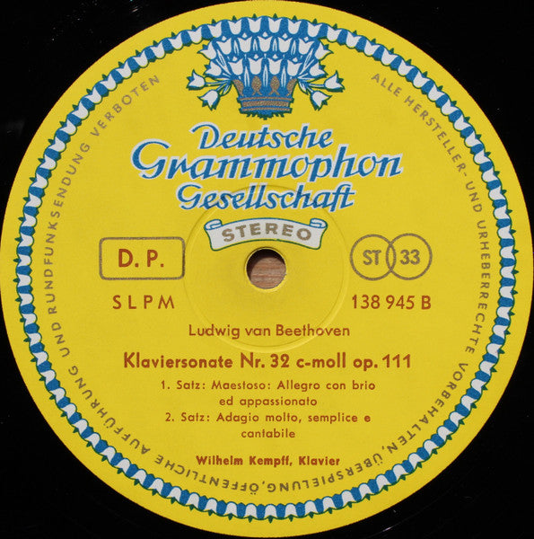 Ludwig Van Beethoven, Wilhelm Kempff : Klaviersonate Nr. 31 As-dur Op. 110, Klaviersonate Nr. 32 C-moll Op. 111 (LP, Album, Red)