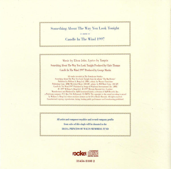 Elton John : Something About The Way You Look Tonight / Candle In The Wind 1997 (CD, Single)