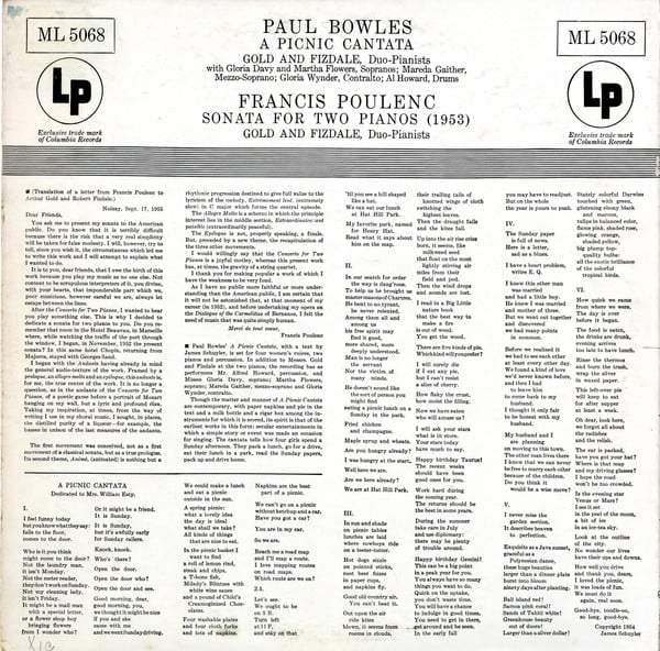 Paul Bowles / Francis Poulenc / Gold* and Fizdale* : A Picnic Cantata / Sonata For Two Pianos (LP)