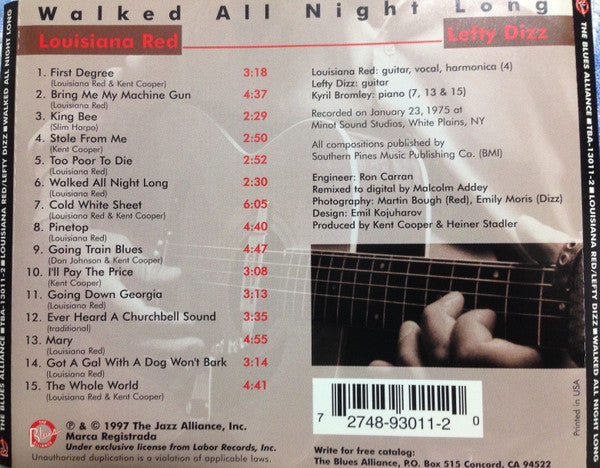 Louisiana Red / Lefty Dizz : Walked All Night Long (CD, Album)