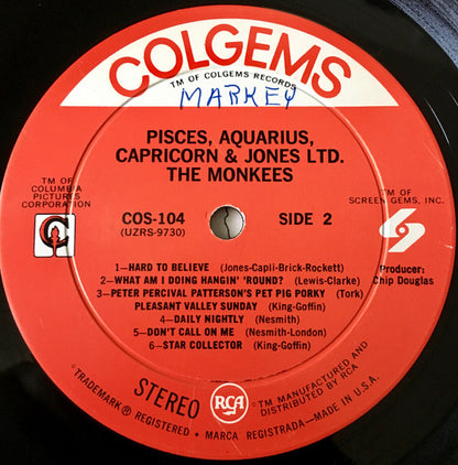The Monkees : Pisces, Aquarius, Capricorn & Jones, Ltd. (LP, Album, Ind)