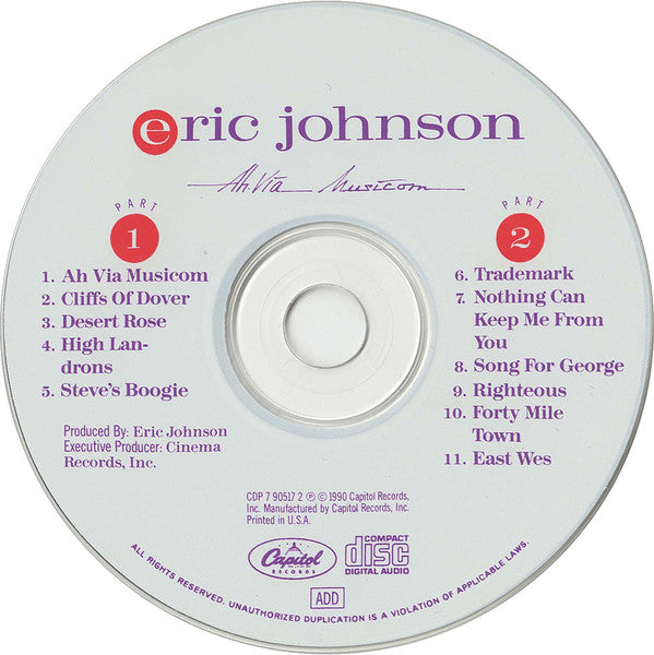 Eric Johnson (2) : Ah Via Musicom (CD, Album)