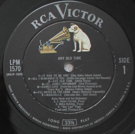 Artie Shaw And His Orchestra : Any Old Time (LP, Comp, Mono, Ind)