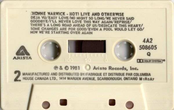 Dionne Warwick : Hot ! Live And Otherwise (Cass, Album, Club, Dol)