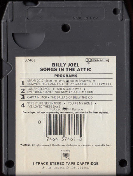 Billy Joel : Songs In The Attic (8-Trk, Album, Dol)