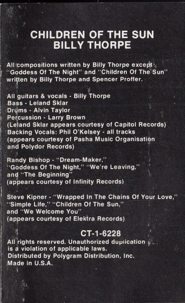 Billy Thorpe : Children Of The Sun (Cass, Album)