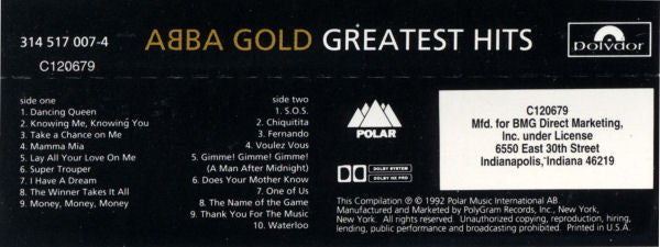 ABBA : Gold (Greatest Hits) (Cass, Comp, Club, RM, CrO)