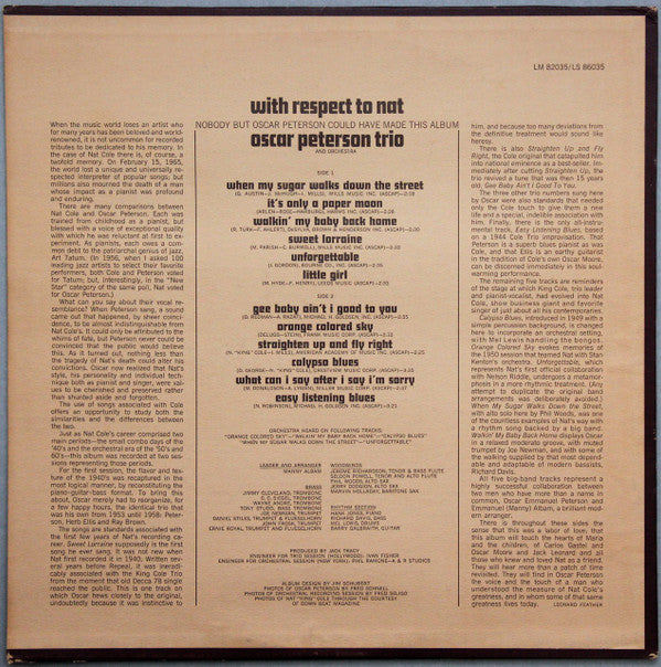 The Oscar Peterson Trio : With Respect To Nat (LP, Album, Ter)