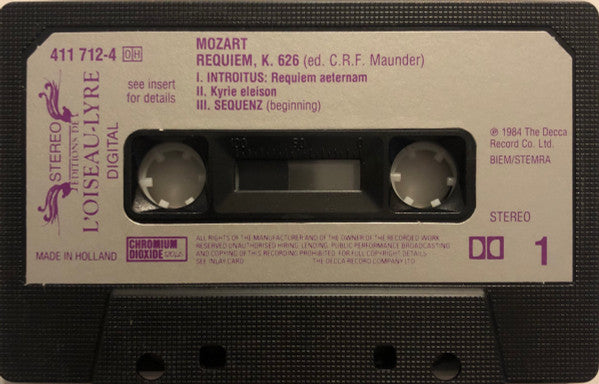 Wolfgang Amadeus Mozart - Kirkby* • Watkinson* • Rolfe-Johnson* • Thomas* / Westminster Cathedral Boys Choir* • Chorus* & Orchestra Of The Academy Of Ancient Music* / Christopher Hogwood : Requiem (Cass, Album, CrO)