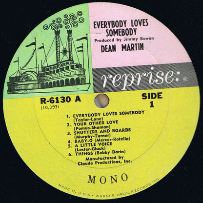 Dean Martin : Everybody Loves Somebody - The Hit Version (LP, Album, Mono)