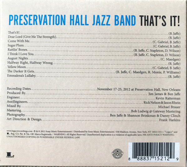 Preservation Hall Jazz Band : That's It! (CD, Album)