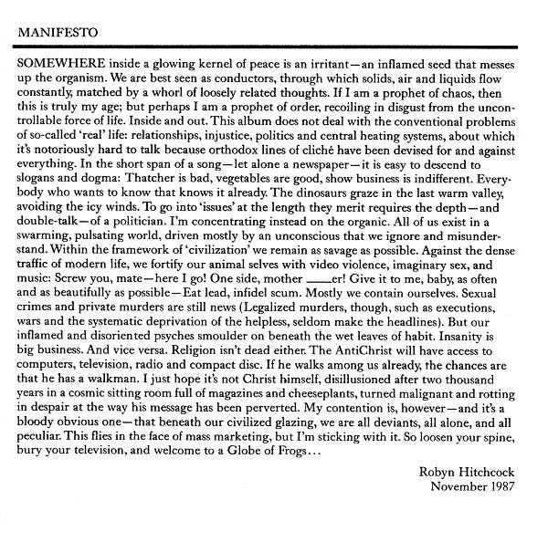 Robyn Hitchcock And The Egyptians* : Globe Of Frogs (CD, Album)