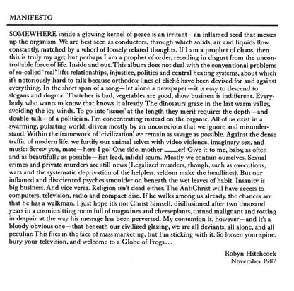 Robyn Hitchcock And The Egyptians* : Globe Of Frogs (CD, Album)