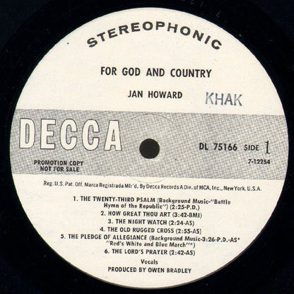 Jan Howard : For God And Country (LP, Album, Promo)