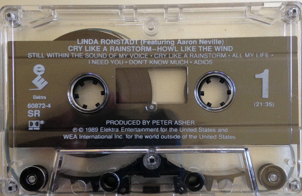 Linda Ronstadt Featuring Aaron Neville : Cry Like A Rainstorm - Howl Like The Wind (Cass, Album, SR)