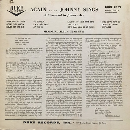 Johnny Ace : Memorial Album (LP, Album, Mono, RE)