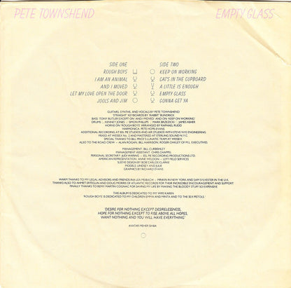 Pete Townshend : Empty Glass (LP, Album, SP )