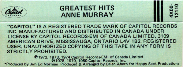Anne Murray : Anne Murray's Greatest Hits (Cass, Comp, Club, Bla)