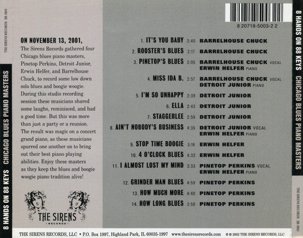 Barrelhouse Chuck / Detroit Junior / Erwin Helfer / Pinetop Perkins : 8 Hands On 88 Keys - Chicago Blues Piano Masters (CD, Album)