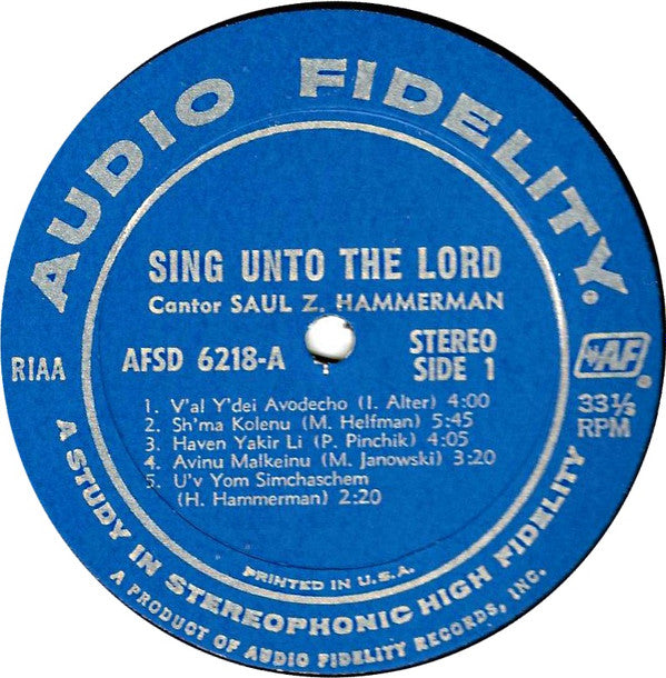 Cantor Saul Z. Hammerman : Sing Unto The Lord (LP, Album)