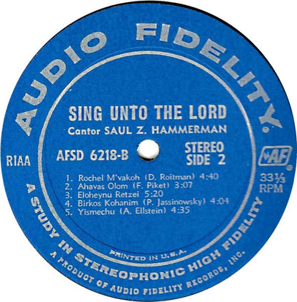 Cantor Saul Z. Hammerman : Sing Unto The Lord (LP, Album)