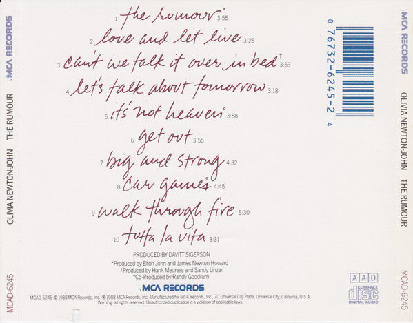 Olivia Newton-John : The Rumour (CD, Album, JVC)