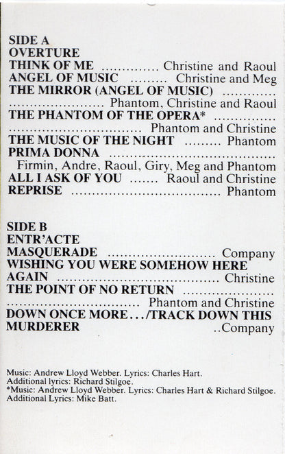 The Original Cast* Starring Michael Crawford, Sarah Brightman, Steve Barton : Highlights From The Phantom Of The Opera (The Original Cast Recording) (Cass, Album, 35)