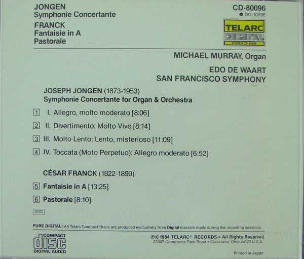 Jongen* / Franck*, Michael Murray (4), San Francisco Symphony, Edo de Waart : Symphonie Concertante / Fantasie / Pastorale (CD, Album)