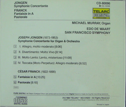 Jongen* / Franck*, Michael Murray (4), San Francisco Symphony, Edo de Waart : Symphonie Concertante / Fantasie / Pastorale (CD, Album)