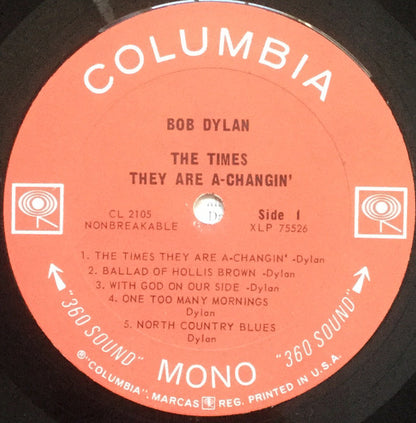 Bob Dylan : The Times They Are A-Changin' (LP, Album, Mono, RP, Pit)