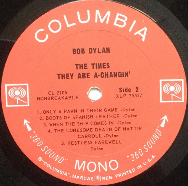 Bob Dylan : The Times They Are A-Changin' (LP, Album, Mono, RP, Pit)