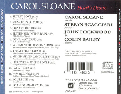 Carol Sloane : Heart's Desire (CD, Album)