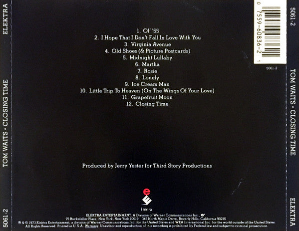 Tom Waits : Closing Time (CD, Album, RE, RP, Com)