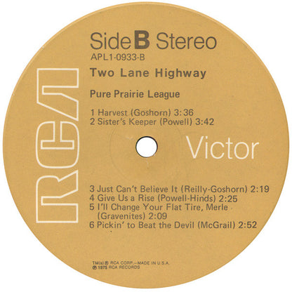 Pure Prairie League : Two Lane Highway (LP, Album, Ind)