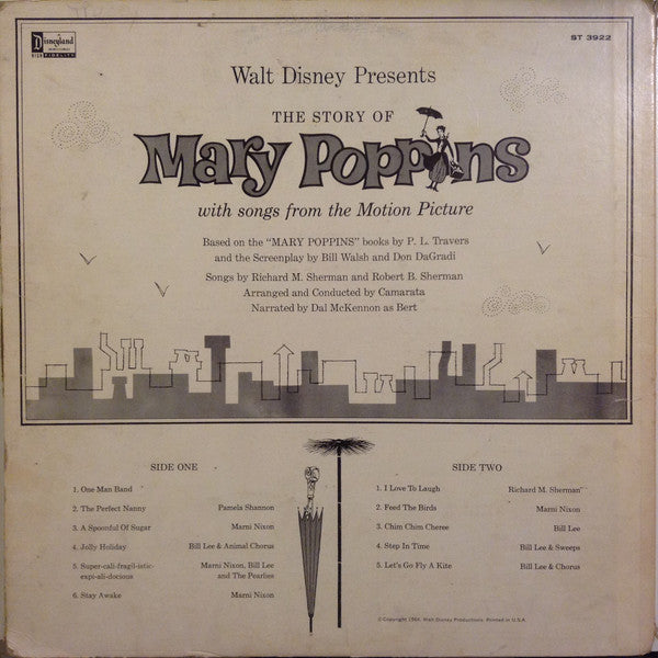 Robert B. Sherman & Richard M. Sherman / Marni Nixon, Richard M. Sherman, Dal McKennon, Bill Lee (4) : The Story And Songs From Walt Disney's Mary Poppins (LP, Pur)