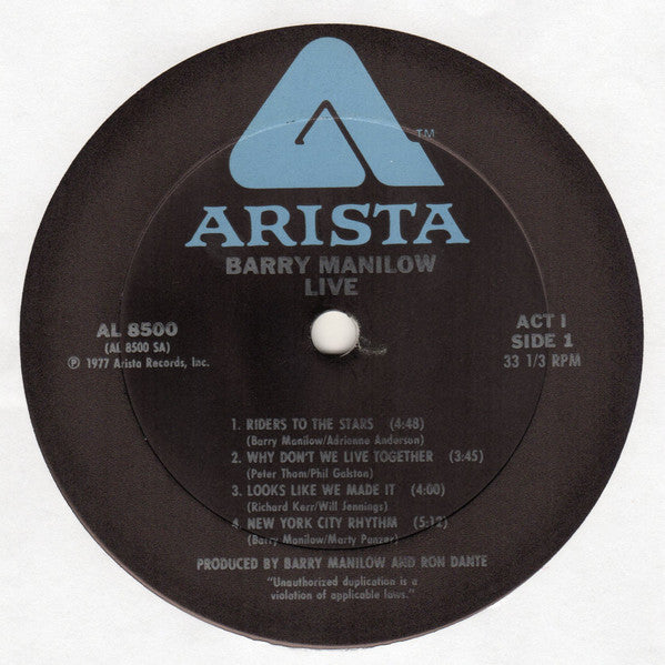 Barry Manilow : Live (2xLP, Album, Club, CRC)