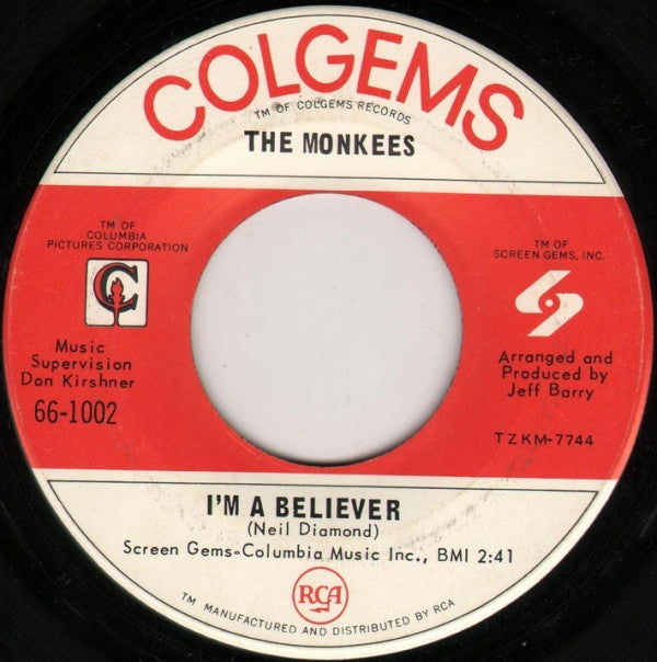 The Monkees : I'm A Believer / (I'm Not Your) Stepping Stone (7", Single, Roc)