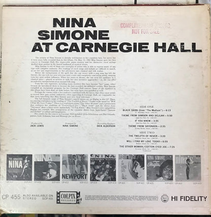 Nina Simone : At Carnegie Hall (LP, Album, Mono, Promo)