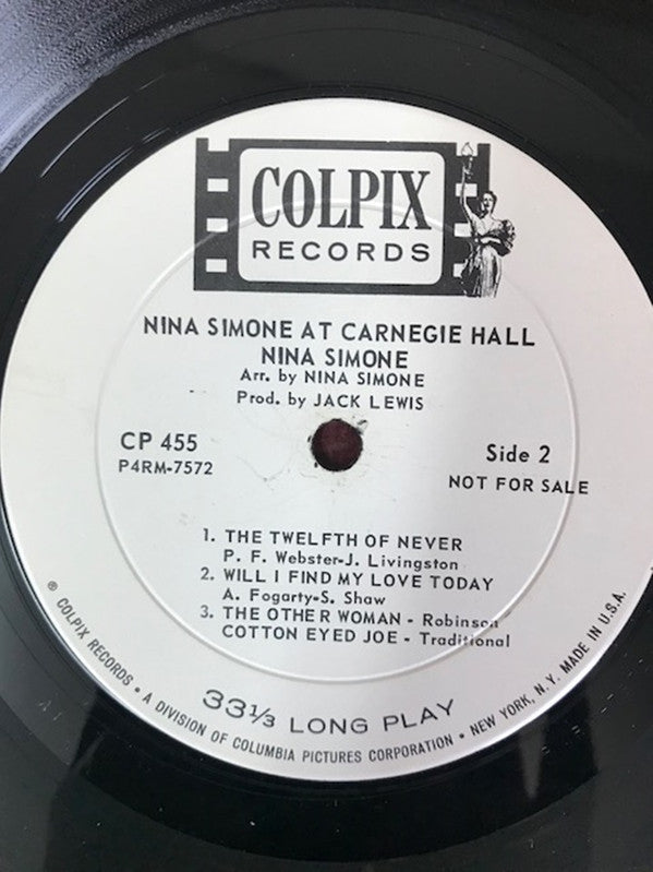 Nina Simone : At Carnegie Hall (LP, Album, Mono, Promo)