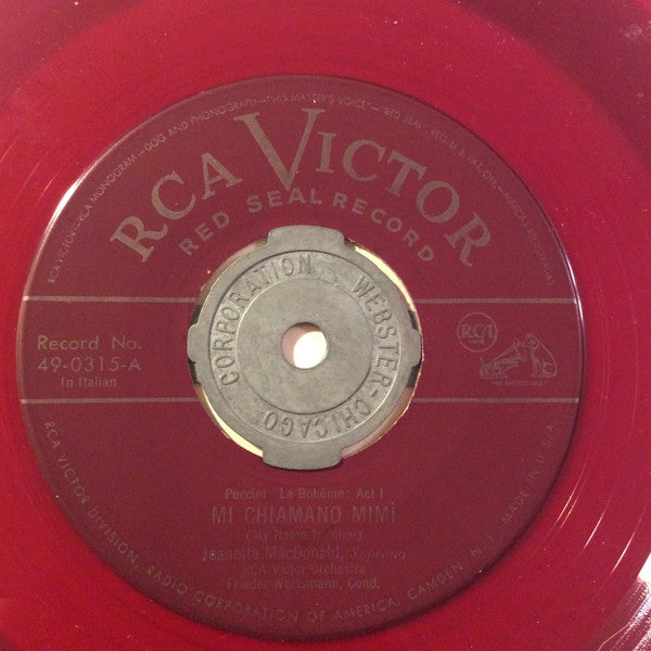 Jeanette MacDonald, RCA Victor Orchestra*, Frieder Weissmann : Mi Chiamano Mimi / Un Bel Di, Vedremo (7", Mono, Red)