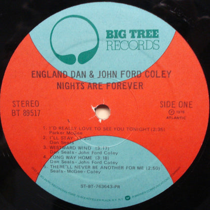 England Dan & John Ford Coley : Nights Are Forever (LP, Album, PR )