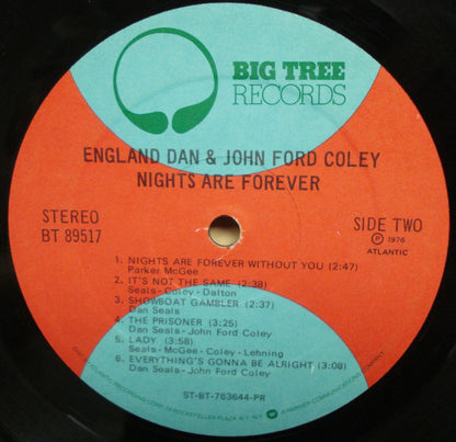 England Dan & John Ford Coley : Nights Are Forever (LP, Album, PR )