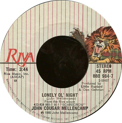John Cougar Mellencamp : Lonely Ol' Night (7", Single, Styrene, 19 )