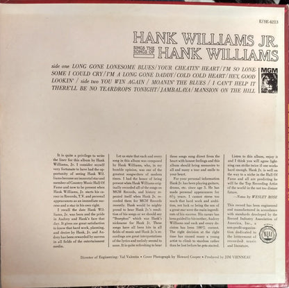Hank Williams Jr. : Hank Williams Jr. Sings The Songs Of Hank Williams (LP, Album, MGM)